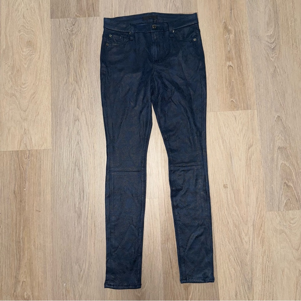 7 For All Mankind Blue & Black Snakeskin Skinny Pants - Size 26